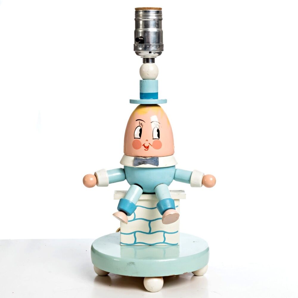 Vintage Lamp Humpty Dumpty Nursery Baby Room 1958 Wooden Blue Nursery Rhyme